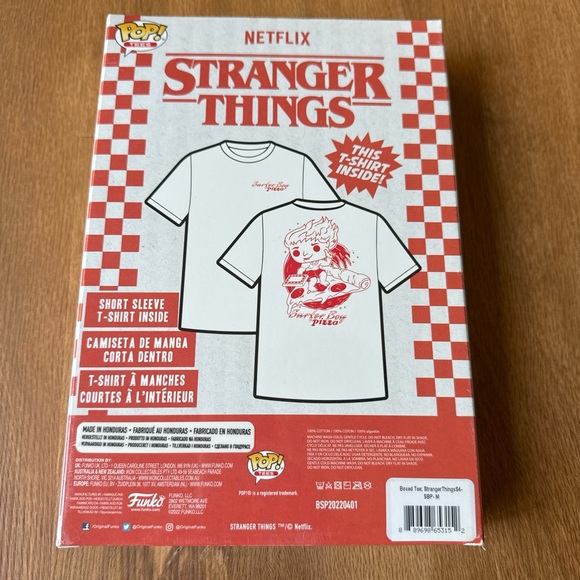 Unisex Size Medium Netflix Stranger Things Pop Tees Surfer Boy Pizza T-Shirt New - Picture 4 of 4
